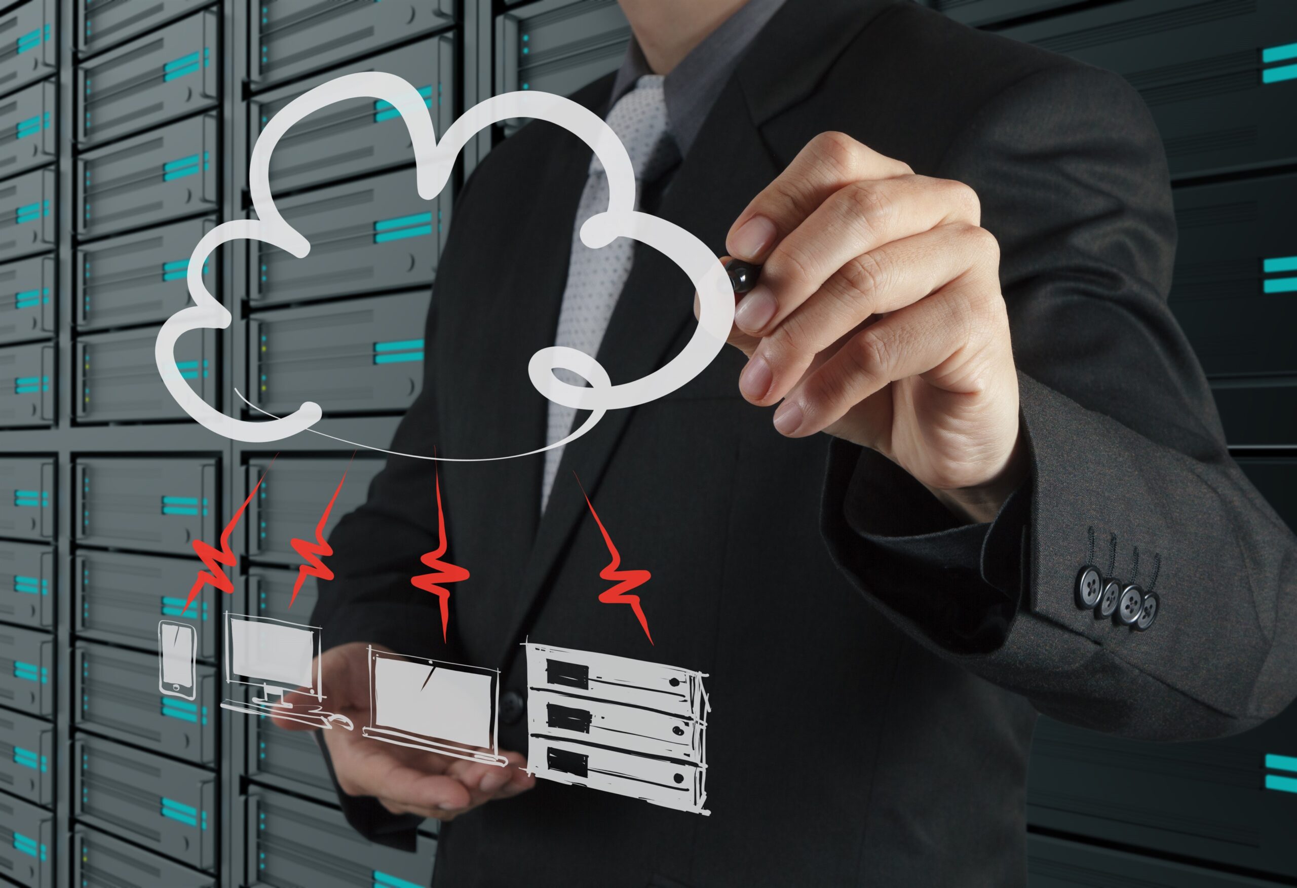 businessman drawing cloud computing diagram new computer interface scaled